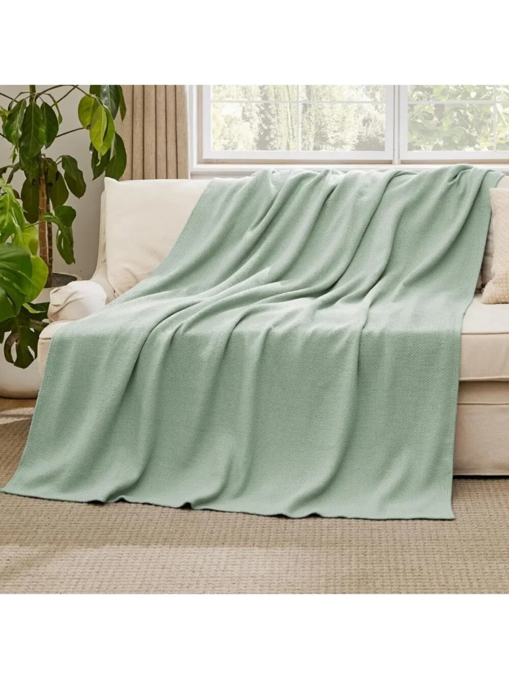 Cozy 100% Cotton Large Throw Blanket 50x70 - Lightweight Herringbone Design